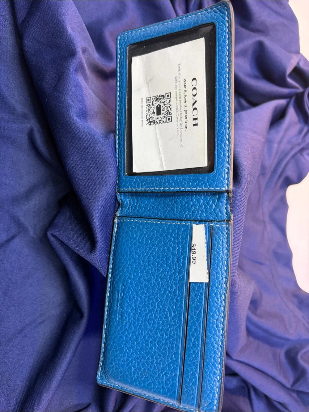 Coach Bright Blue Pebbled Leather ID & Card Holder